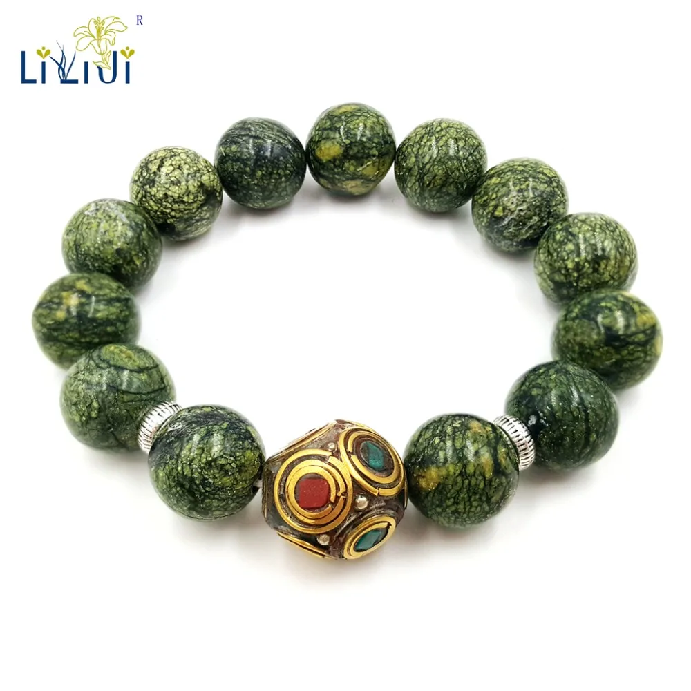 

LiiJi Unique Natural Stone Green Jaspers Tibet Turquoises Charm/Sodalite Men Bracelet Approx 21cm/8.25inches