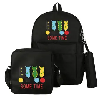 

3pcs/Set Women Backpack Cat Print Canvas Backpack Fashion School Bags for Teenager Girls Shoulder Bag Female Composite Bag Z60