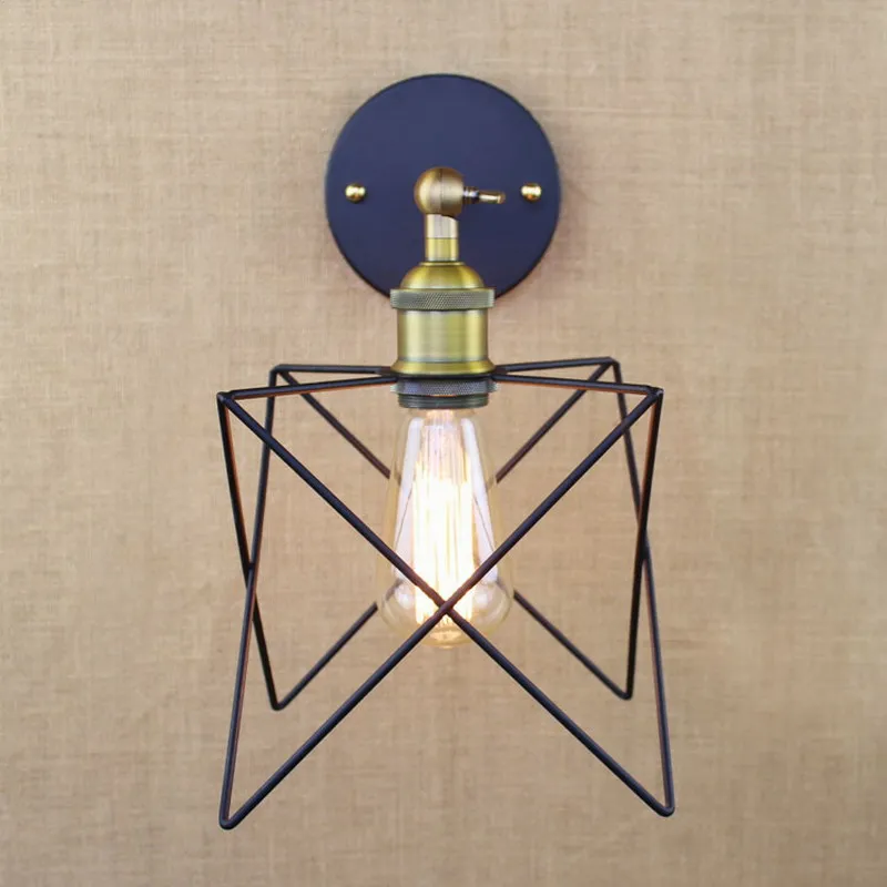 industrial retro antique gold metal wire star wall lamp for workroom bedside bedroom corridor wall light luminaire home lighting