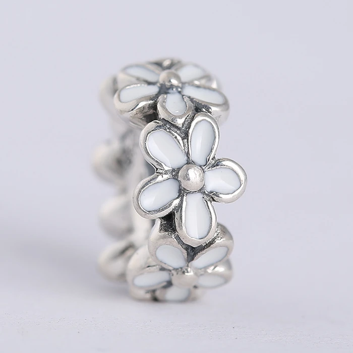 White Simulated Pearl Flower Thin Spacer Bead Charm For Women Teen 925 Sterling Silver Fits European Bracelet 