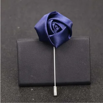 

10Pcs Best Man Groom Boutonniere Dark Blue Silk Satin Rose Flower buttonhole Wedding Party Prom Man Suit Corsage Pin Brooch