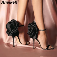Aneikeh/летние женские босоножки с большим бантом Туфли на высоком каблуке-шпильке пикантные туфли-лодочки из органической кожи с ремешком на щиколотке свадебные туфли для вечеринки Размеры 4-9