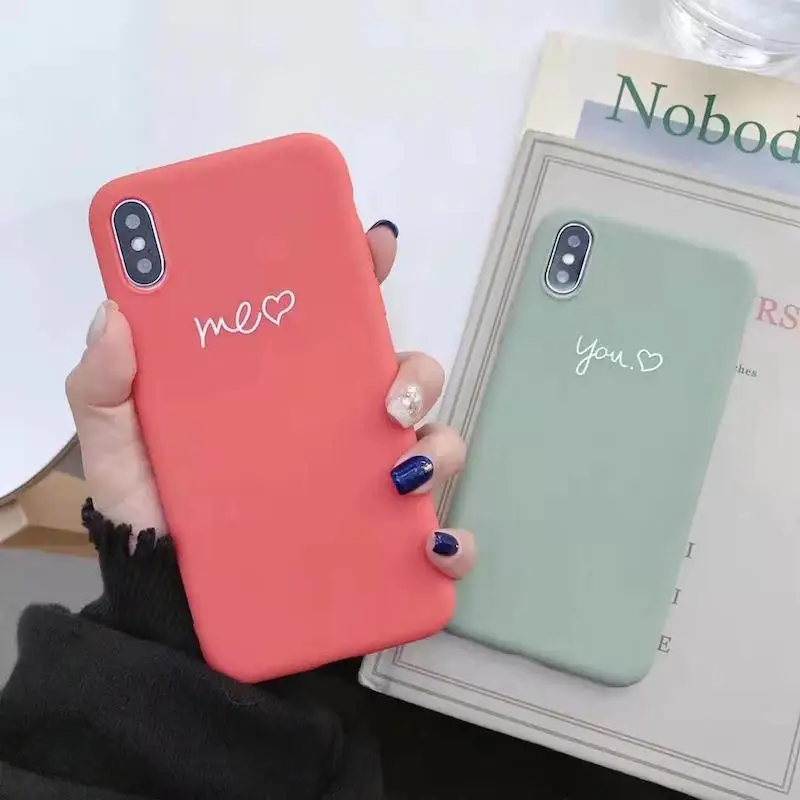 

Simple cute love mobile phone case for iPhone X XR XS MAX couple models coral red phone case for iphone 7 6s 8 plus phone case