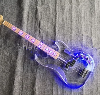 

Shelly new store custom acrylic BLUE Led body/neck jazz bass 4 strings P maple neck electric bass guitar musical instrument shop