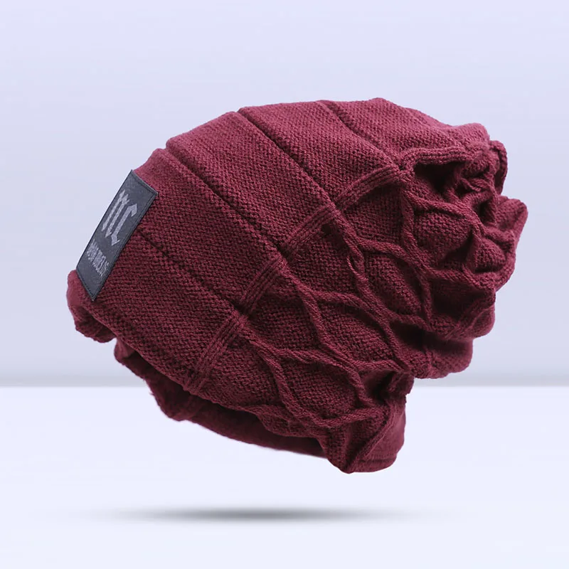 A Red Стильные шапочки Skullies, зимняя мужская шапка, Толстая теплая зимняя мужская шапка, толстая шапка s Beanies, Зимняя мужская шапка toucas gorros - Цвет: A Red