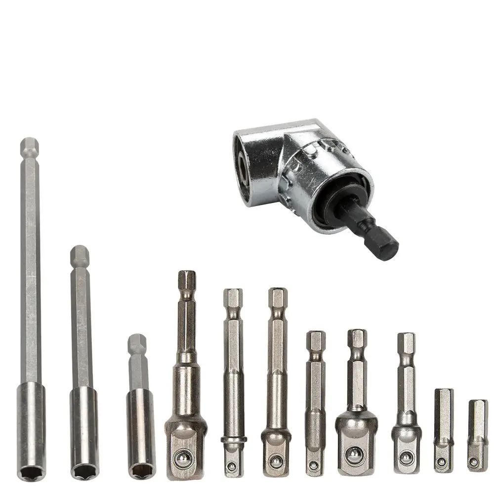 

8PCS Socket Adapter Impact Hex Shank Drill Bits + 3PCS Magnetic Bit Holder Extension + 1PC 105 1/4" Right Angle Drill Adapter