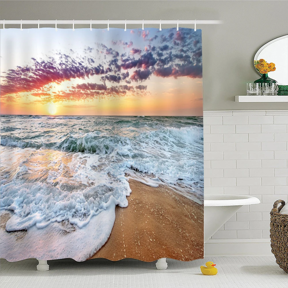 Sun Beach White Ball Pattern PEVA Bathroom Waterproof Shower Curtains