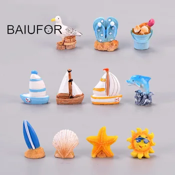 

BAIUFOR Seaside Miniature Resin Crafts Figurines for Terrarium Accessories DIY Fairy Garden Decor Starfish Dolphin Shell Seagull