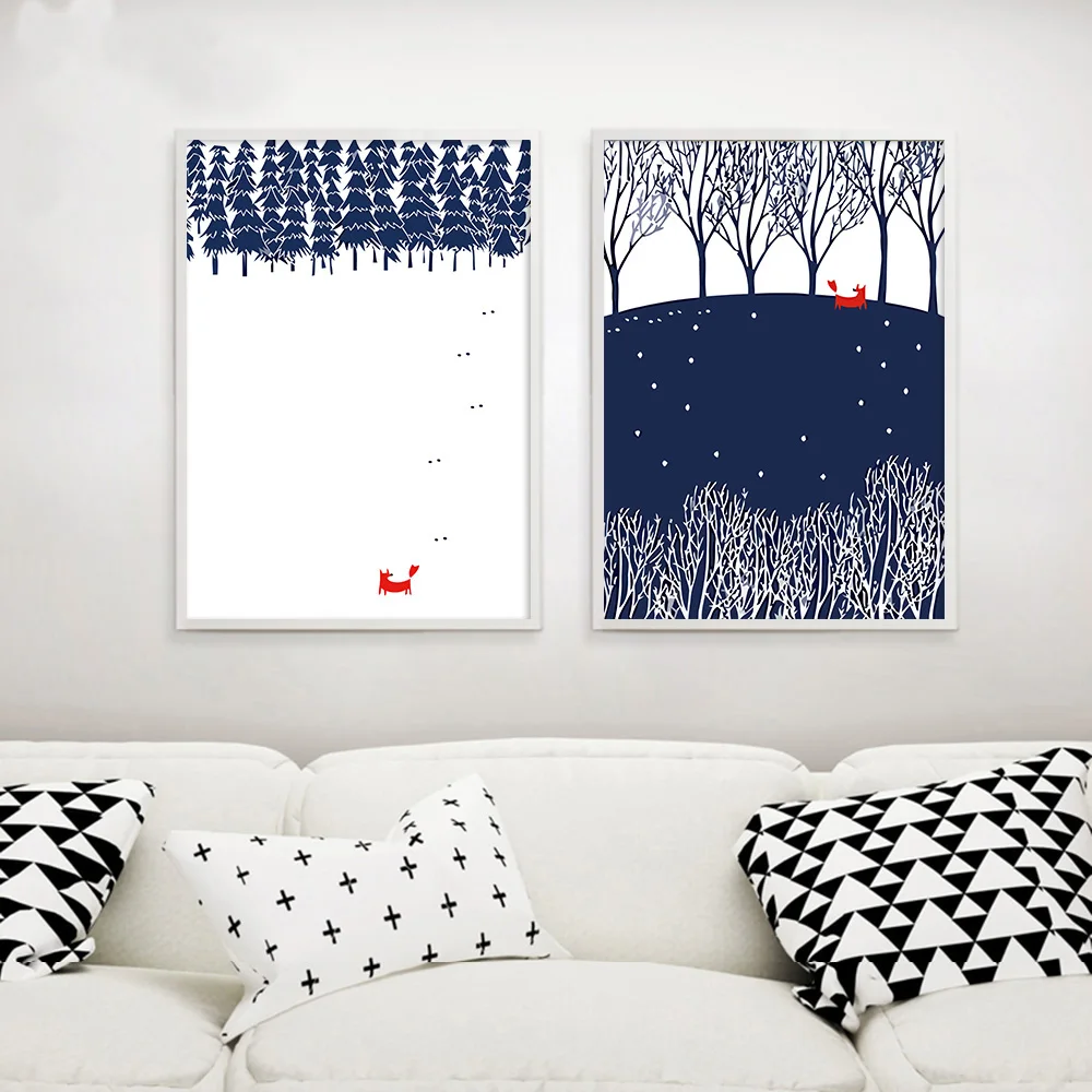 Kawaii Red Fox Woodland Posters and Prints Minimalist Wall Decor Canvas Painting Decorative Picture Nordic Style Kids Decoration | Дом и сад