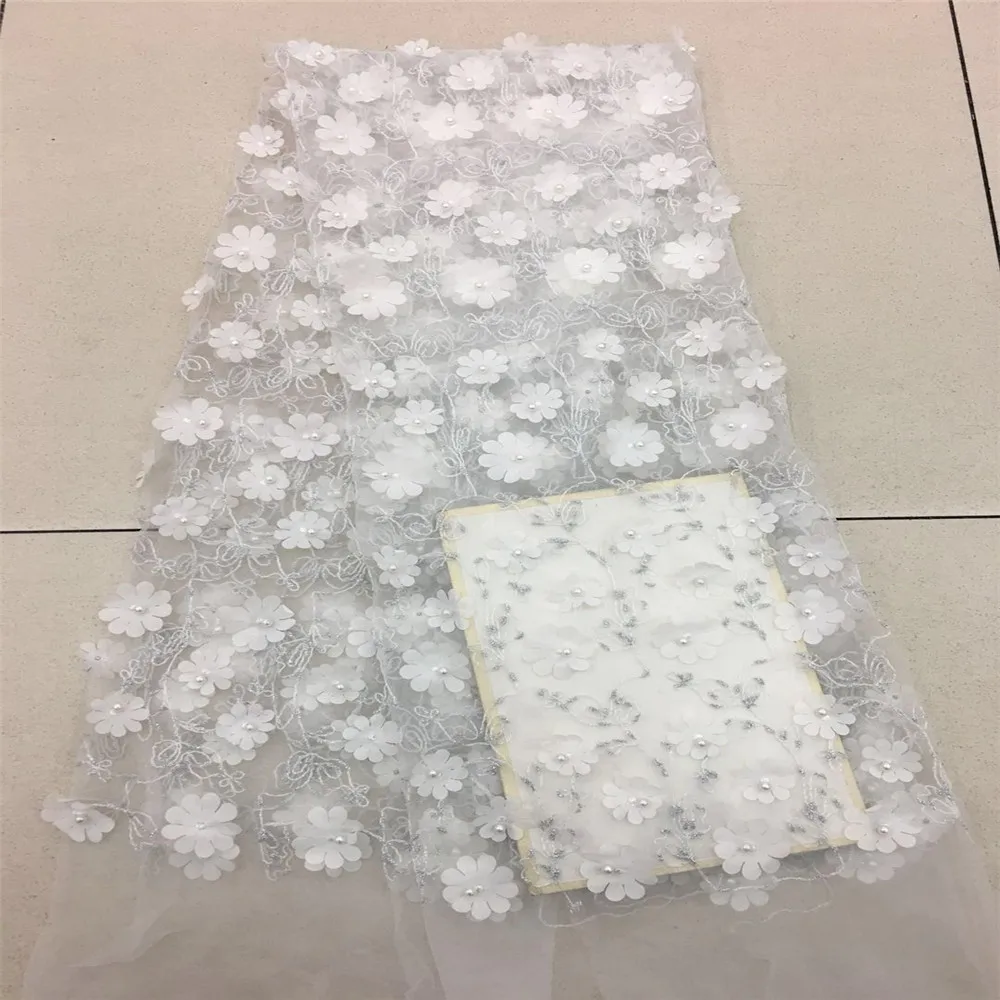 

HFX Peach/White Luxury Tissu 3D Flower Embroidered Tulle Mesh Lace Fabric With Pearl Beaded Wedding Curtains Fabric X279-1