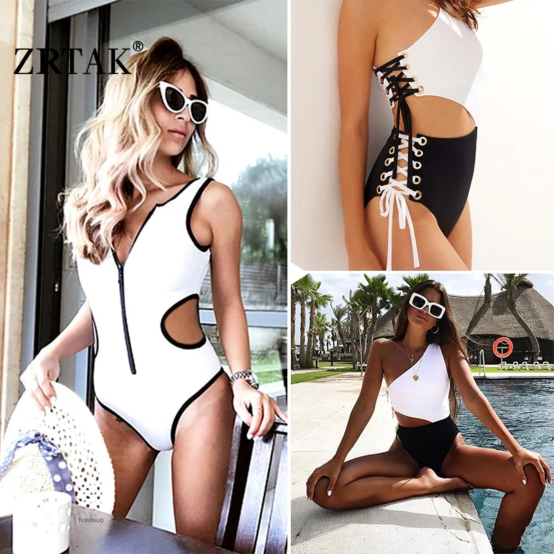 

Zrtak Sexy One Piece Swimsuit Female Patchwork High Waist Swimwear Women Bathing Suit 2018 String Bikini Beach Wear Swim Suit L