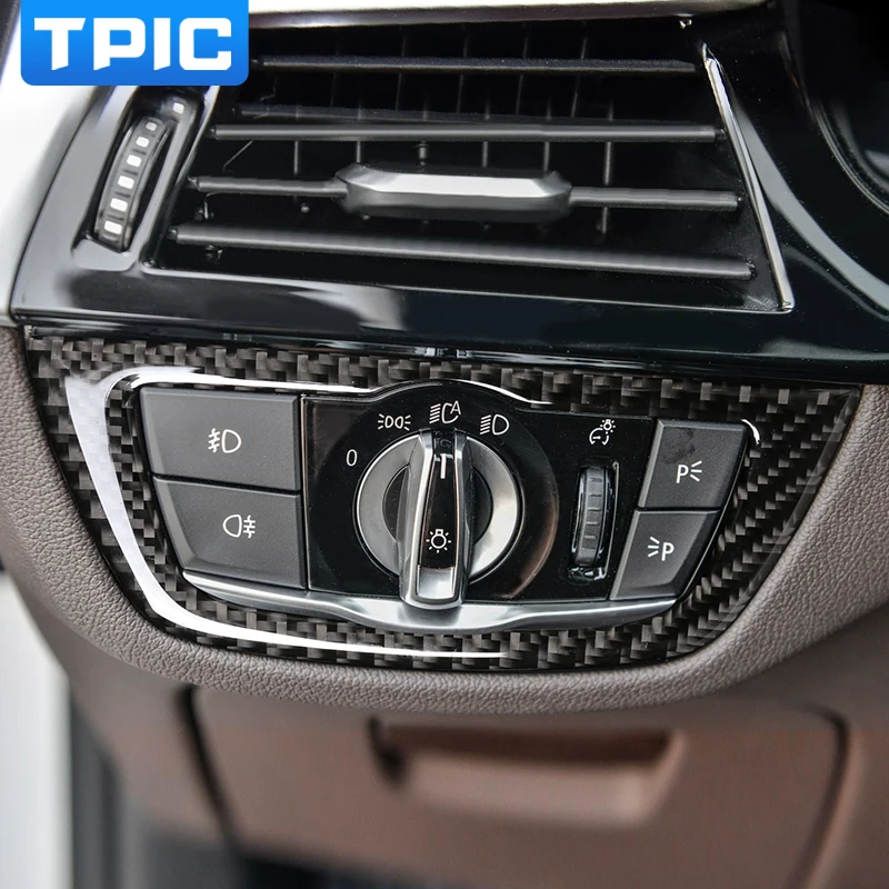 

TPIC Carbon Fiber Interior Headlight Switch Cover Trim Sticker Car Accessories For BMW 5 Series G30 2018 Car Styling Accessories