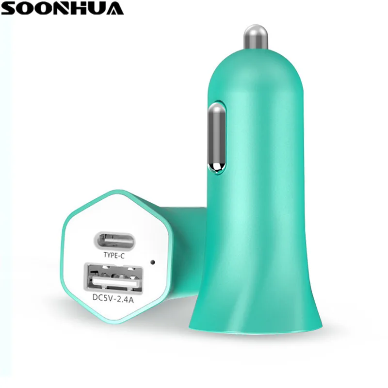 SOONHUA Car Charge Adapter Dual Type c USB Car Charger 5V 2.4A Fast Charging USB C Charging
