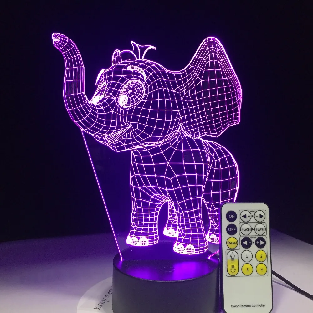 Слон ребенка светодиодный 3d-ночник дистанционный сенсорный выключатель управление настольная лампа USB 7 цветов раздевалка светодиодные
