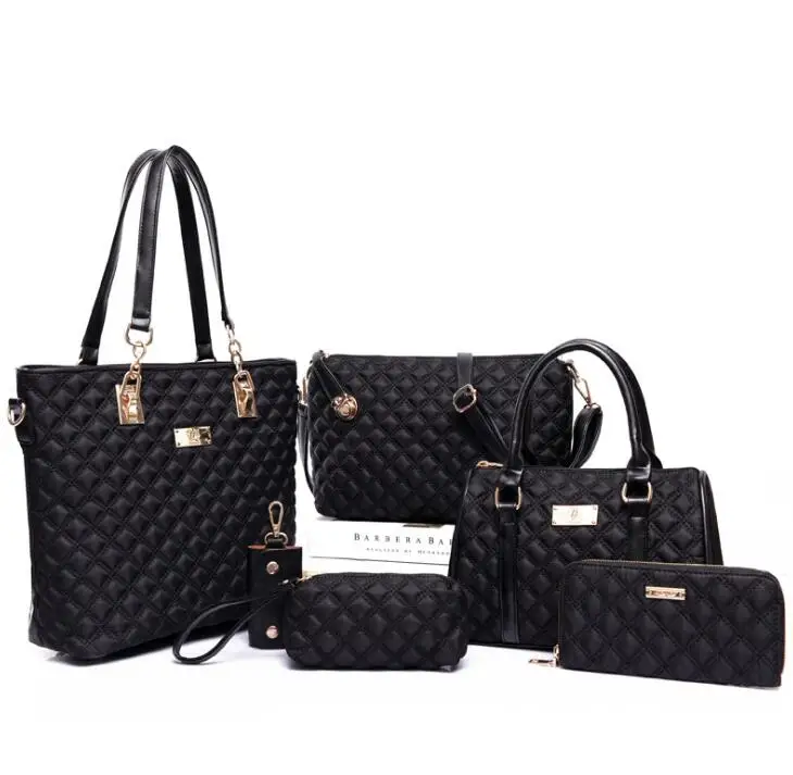 OLIVES, стиль, 6 шт. в наборе, композитная сумка, нейлон, женские дизайнерские сумки, высокое качество, сумки на плечо и кошелек, держатель для ключей - Цвет: Черный