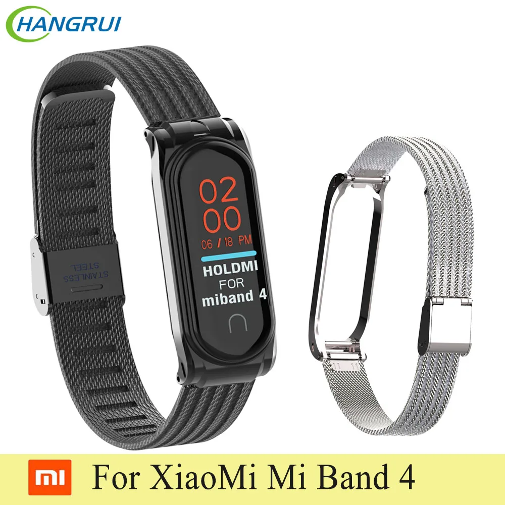 

Hangrui Rovtop Wrist Ban For Xiaomi Mi Band 4 Bracelet Metal Band Stainless Steel Buckle Smart Watch Wrist Strap Mi Band 4 Strap