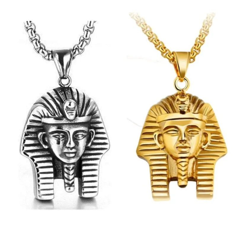 

Fashion Egyptian Pharaoh Pendant Necklace For Men Women Silver Gold Color Box Chain Stainless Steel Male Punk Religious Jewellry
