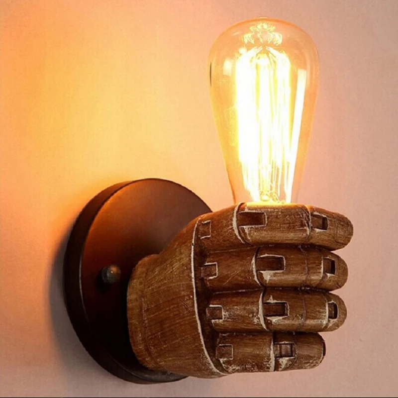 Fist Wall Light Left Right Hand Vintage Resin Edison Hallway Aisle Sconce Lamp 