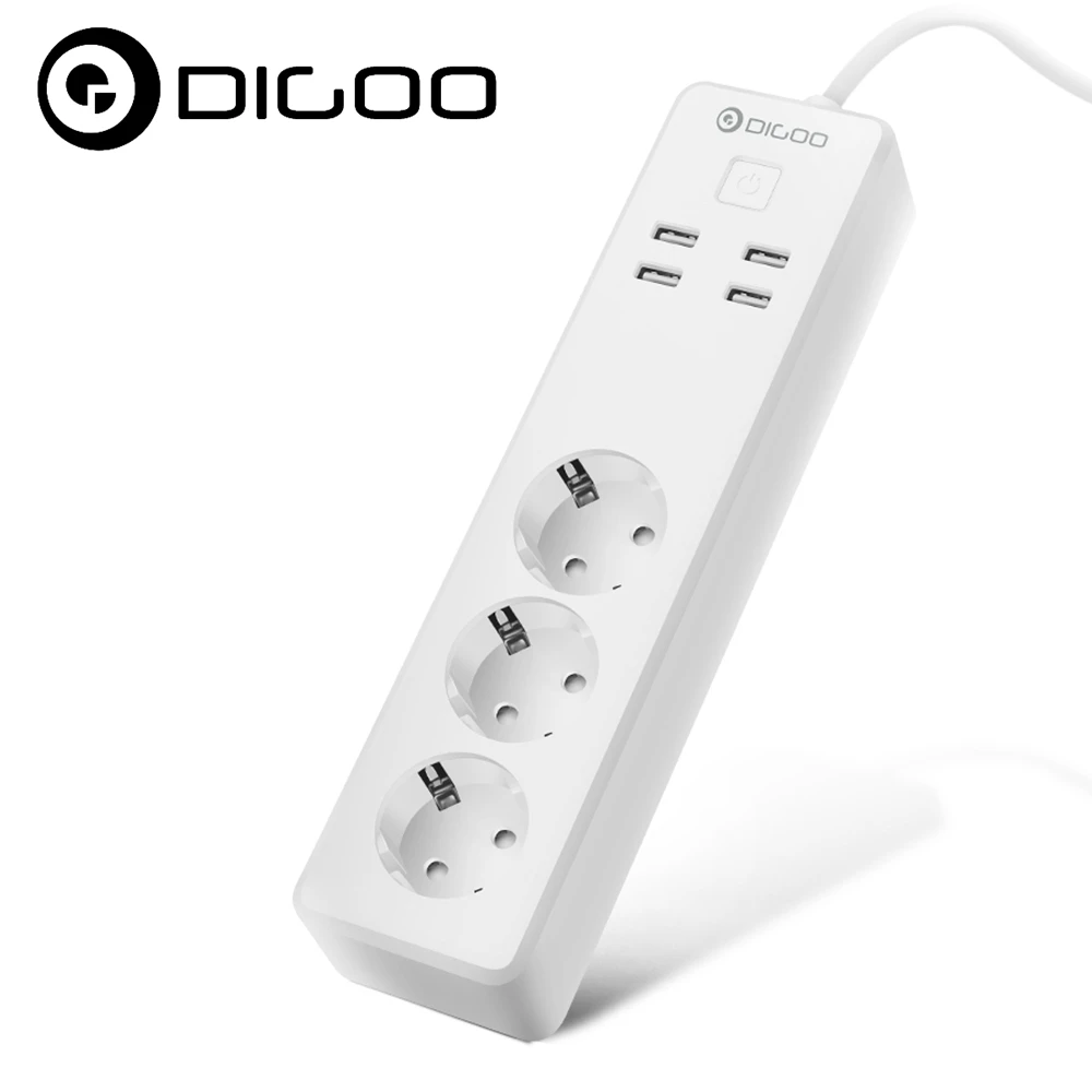 Цена DIGOO DG PS01 Smart мощность полосы ЕС умный дом USB порты и разъёмы дистанционное управление отдельный управление мощность Outlet сроки для Alexa дл...