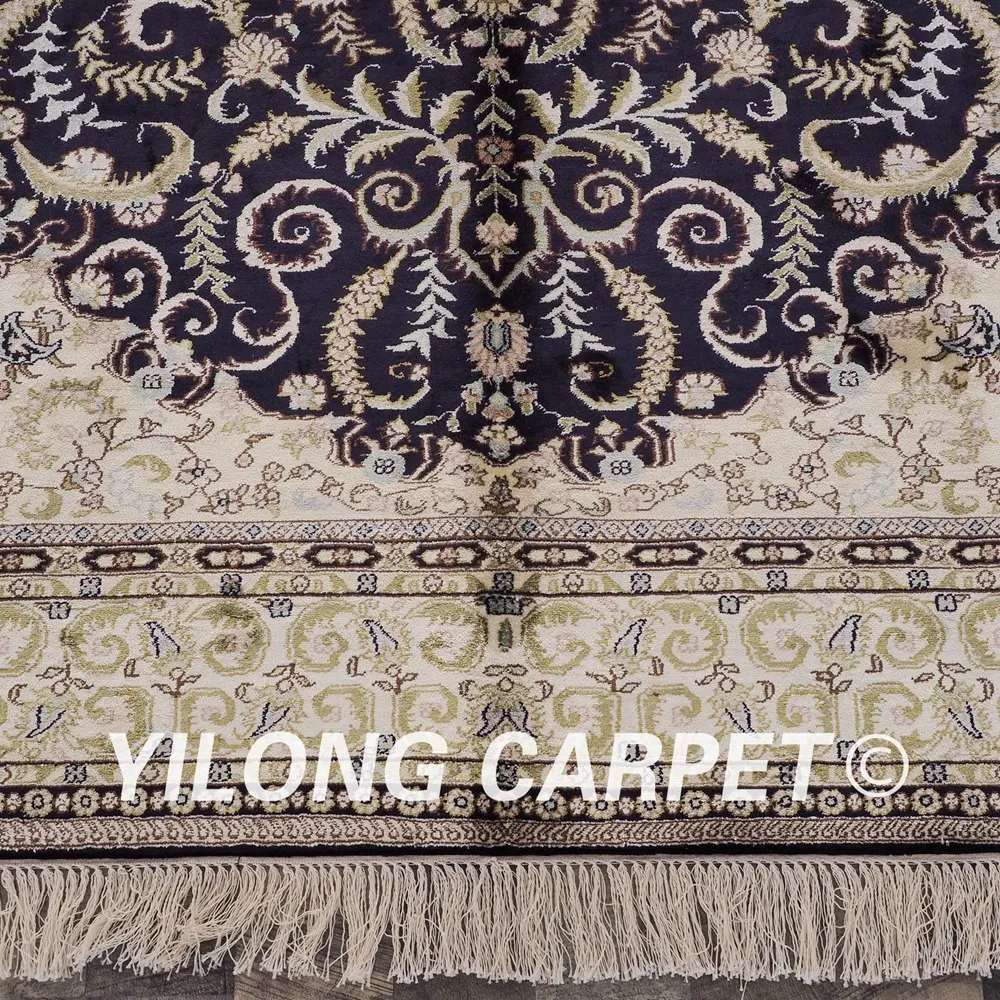YILONG 5'x8' темно синий восточные турецкие шелковые ковры ручной работы