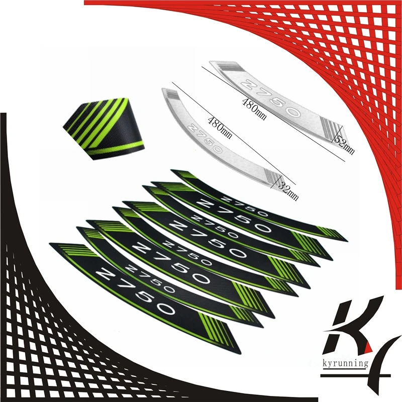 High Quality KYRUNNING Motorcycle rim strips &quotZ750&quot logo Stickers wheel decals for Kawasaki Z750 Z 750 | Автомобили и