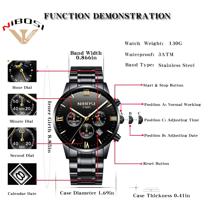 NIBOSI, роскошные Брендовые мужские часы, полностью стальные мужские часы, золотые часы, мужские спортивные водонепроницаемые часы, Relogio Masculino 1985 Saat