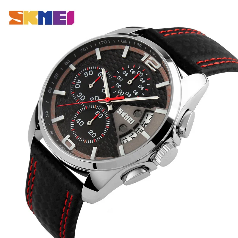 

SKMEI Men Quartz Watch Fashion Sports Watches Leather 30M Waterproof Date Luxury Brand Wristwatches Relogio Masculino 9106