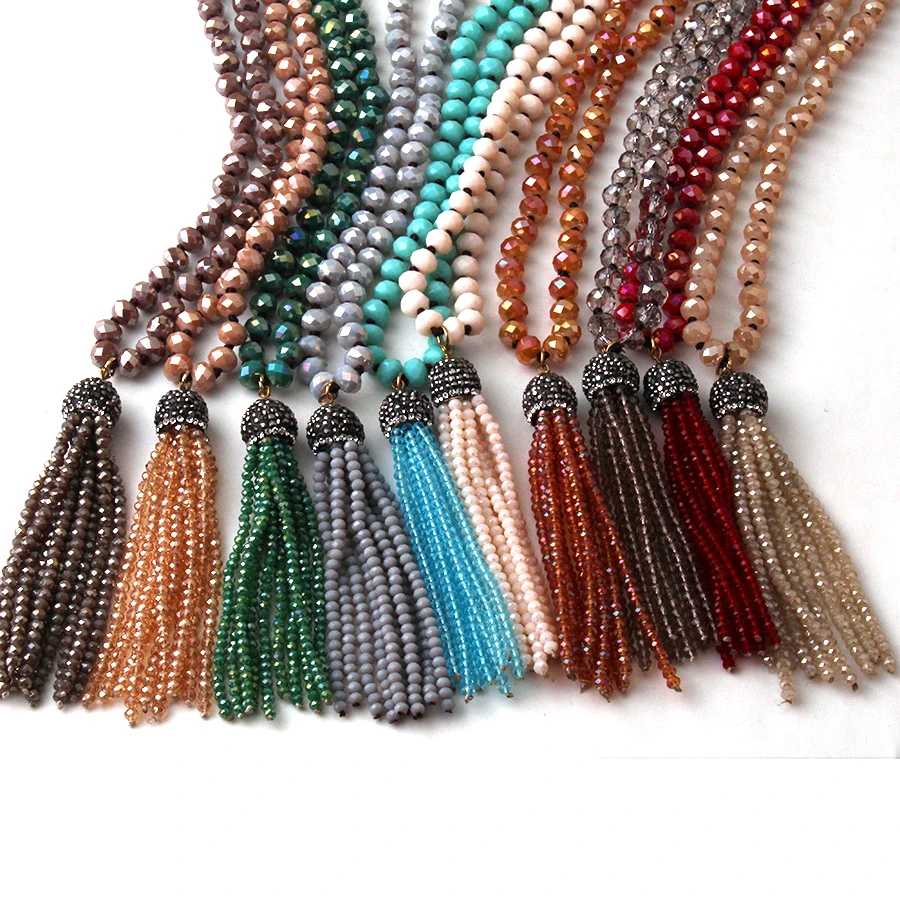 Fashion Bohemian Tribal Long knotted Crystal Necklace w Tassel For Women Fashion Bohemian Tribal Long knotted Crystal Necklace w Tassel For Women