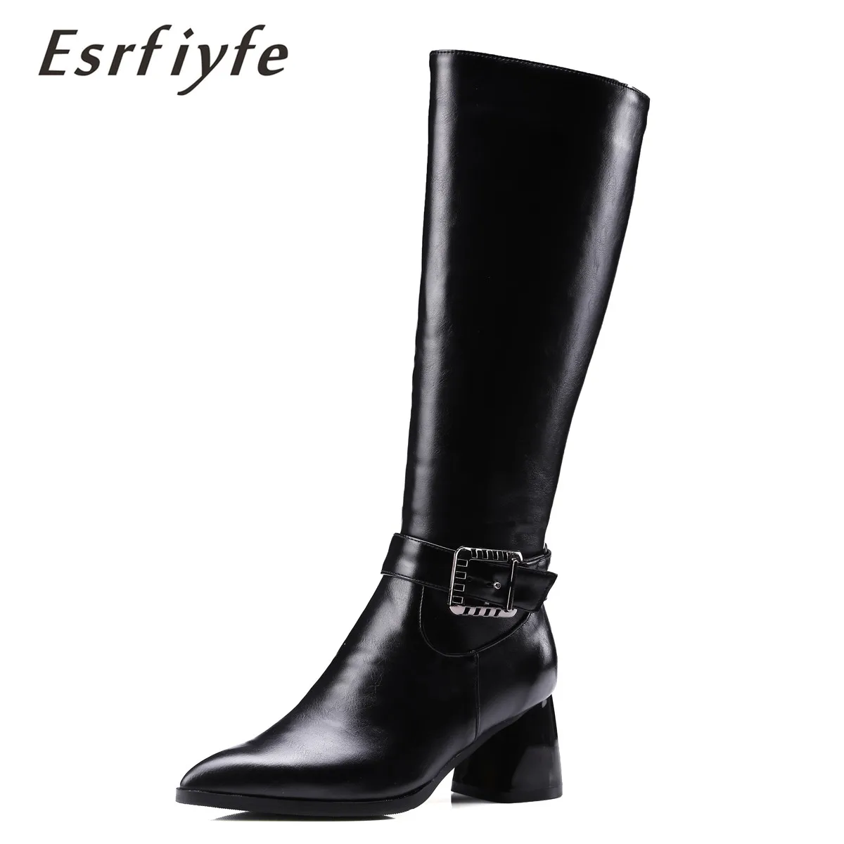 

ESRFIYFE 2018 New Arrival Knee High Boots Women Pointed Toe Soft Leather Boots Zipper Simple High Heels Boots Horse Riding Boots