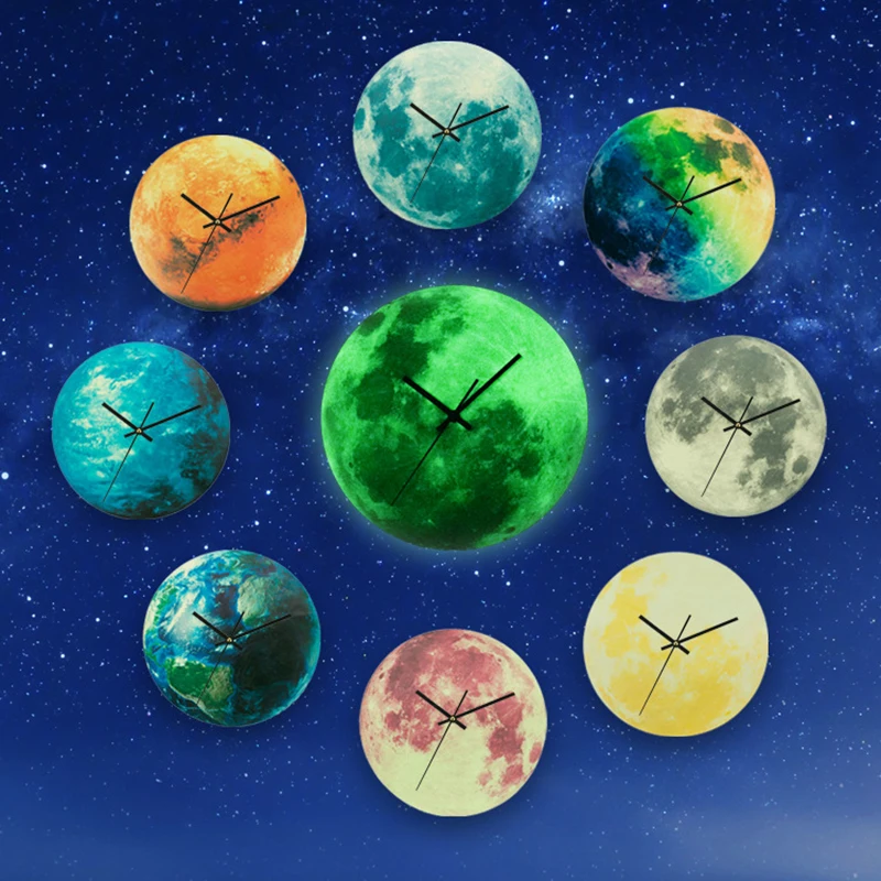 

Creative Luminous Moon Wall Clock Glow In The Dark Planet Circular Wall Hanging Clock For Living Room Home Decoration