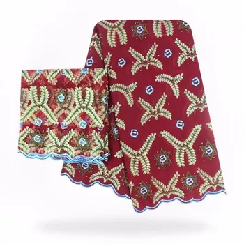 

New Arrival African Cotton Embroidery Lace 5 yards African Swiss Cotton Voile Lace Fabric With 2 yards French Lace