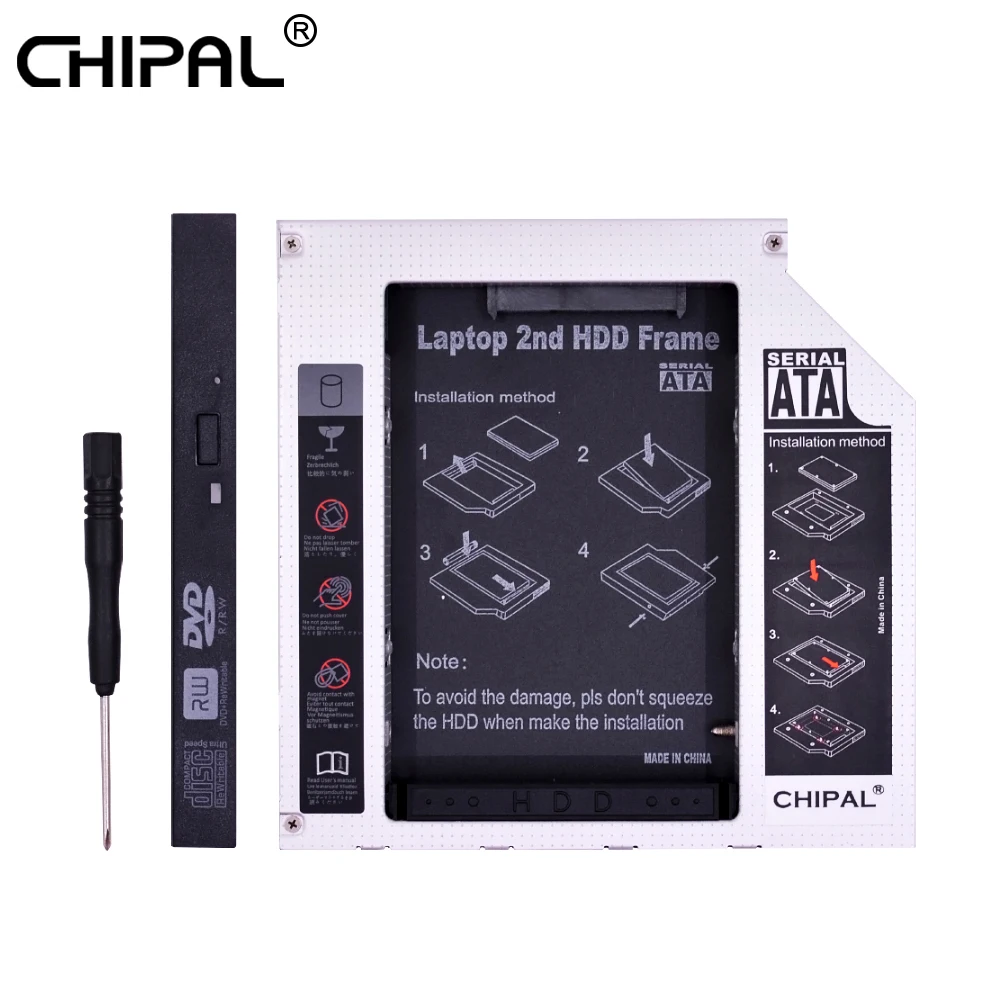 CHIPAL алюминиевый Foxconn чип Optibay 2nd HDD Caddy 12,7 мм PATA IDE to SATA для ноутбука ODD DVD-ROM для 2," SSD чехол Корпус