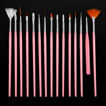 Kaufen ROSA 15 Teile/satz Acryl Nail Art Pinsel Design Malerei Punktierung Stifte Werkzeuge Kits Sets Schönheit Salon