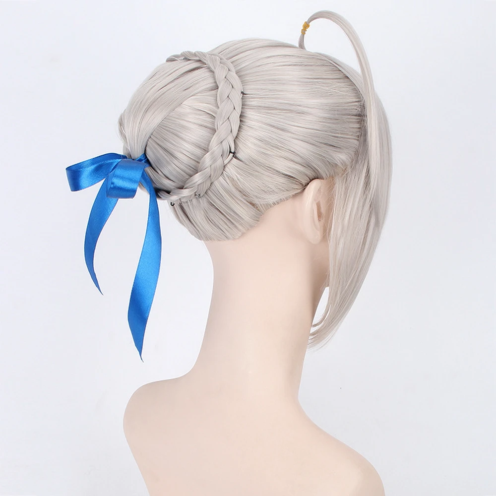 Карнавальный парик Fate Stay Night Arturia Pendragon Saber светло серый в стиле аниме Updo вечерние