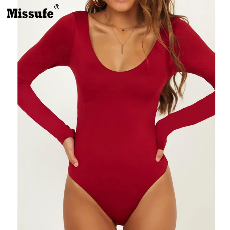 

Missufe V Neck Sexy Bodysuits Women Spring Autumn Long Sleeve Romper Femme Jumpsuits Skinny Playsuits Slim Bodysuit Slim