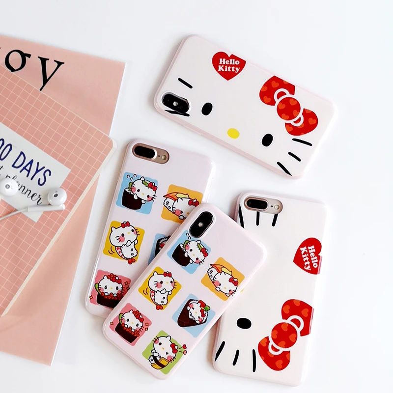For iPhone 8 8plus KT case Cute Sushi Hello Kitty Soft back cover X 7 7plus 6 6S 6p 6Splus kitty girl style |