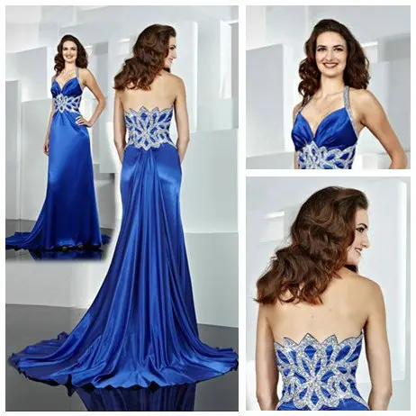 Flamboyantly and Shimmer Silver Beads Royal Blue Evening Dresses Prom