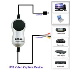 USB 2.0 Video Capture Adapter Game TV Box Recorder Analog Video Audio to Digital Format  Support Windows 7/8/10