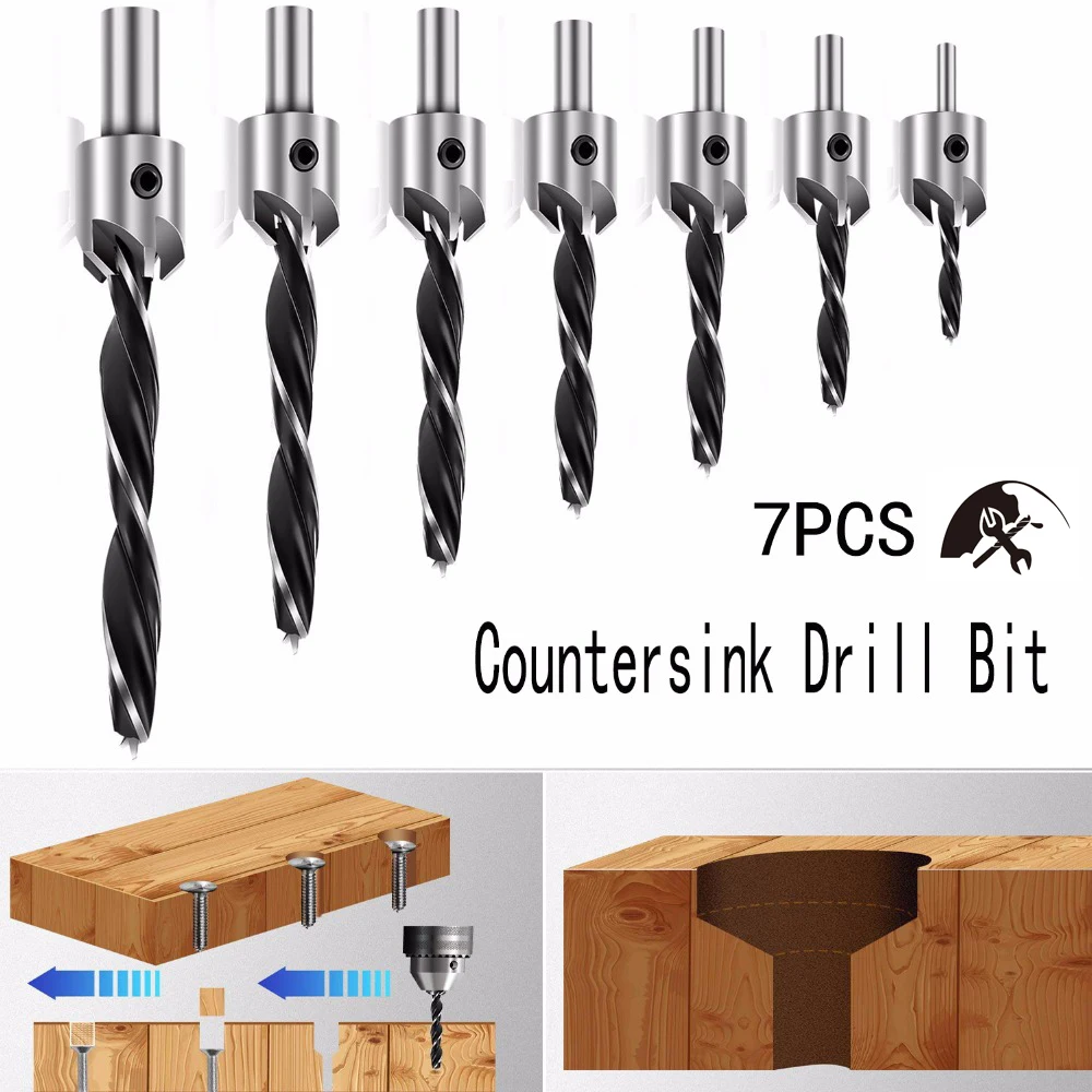  Countersink Drill Bit High-Speed Steel Drill Adjustable Carpentry Reamer Plated for Wood DIY (3-10m