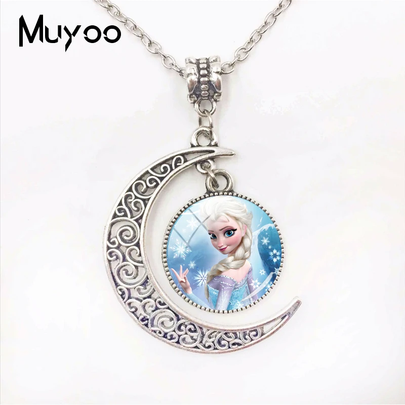 

New Fashion Beautiful Princess Silver Color Moon Jewelry Princess Elsa Snow Queen Moon Pendants Necklace Jewelry Gift for Girls