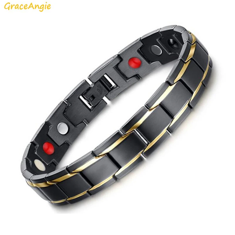 

GraceAngie 1PC Titanium steel Hologram Bracelet Germanium Magnets Negative Ion Far Infrared Inside Health Men Jewelry 12*220mm