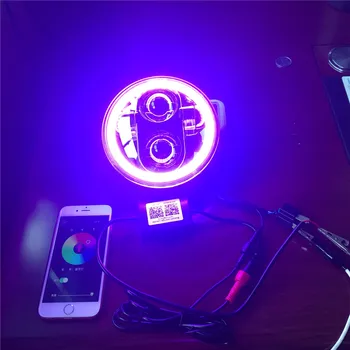 

5.75 inch RGB MultiColor Colourful Halo Rings LED Headlights Phone Bluetooth App Remote Control for Harley Round Headlight