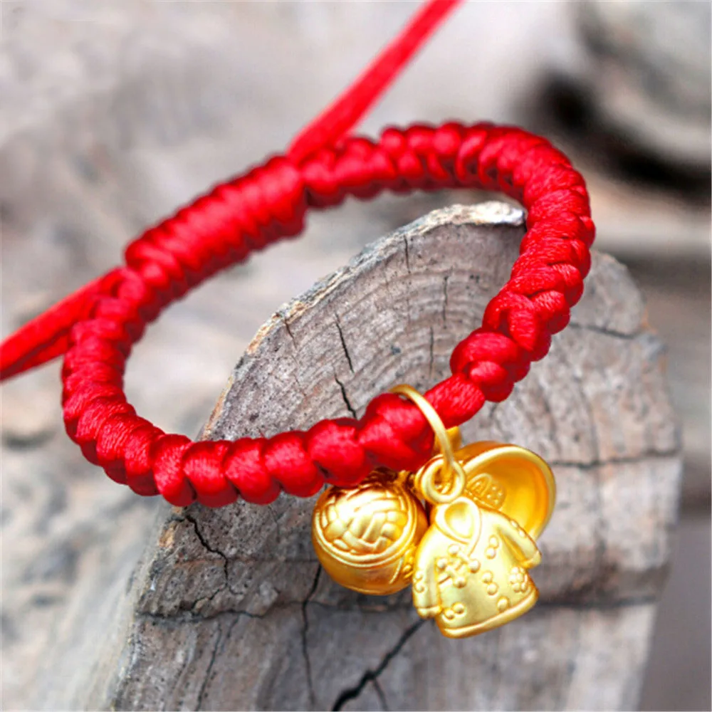 Goede Baby Rood Touw 999 Zilveren Gouden Charm Hanger Kinderen Armband 0 7 Jaar Lucky Armband Hand Gebreide Anti Bite ontwerp Groothandel