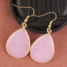 XSM New Stylish 18K Gold Plated Rose Quartz Water Drop Dangle Earrings For Women Fashion Jewelry pair of stylish faux gem bead water drop earrings for women