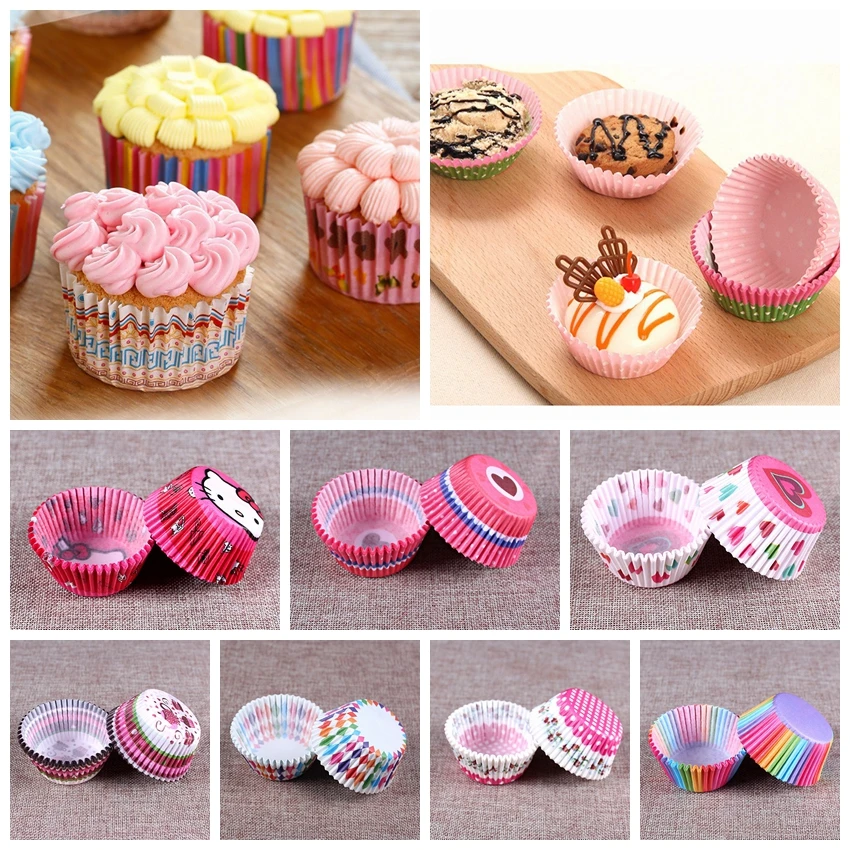FLYDREAM 100Pcs/lot Cute Cartoon Cupcake Liners Baking Cup Muffin