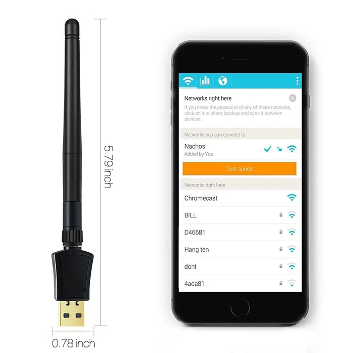 802.11B/G/N/AC Dual Band 600Mbps RTL8811CU Wireless USB WiFi Adapter dongle with 2.4G&5.8G External Wifi Antenna for Android