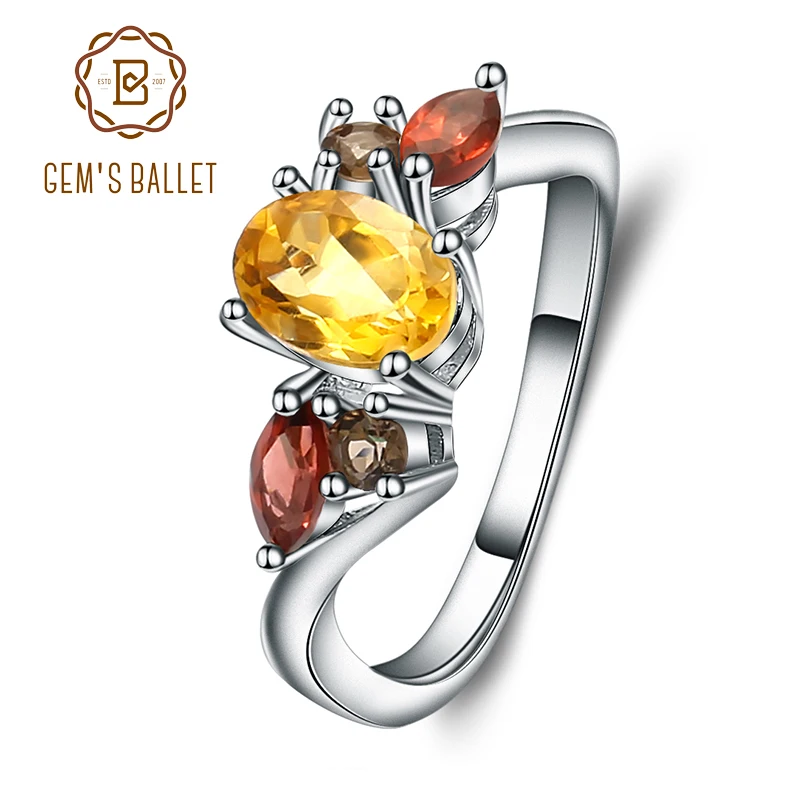 

Gem's Ballet Natural Citrine Garnet Rings Genuine 925 sterling silver For Women Wedding Engagement Jewelry For Women