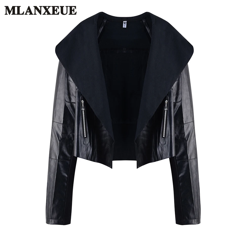 Black Leather font b Jacket b font font b Women b font Winter Turn down Collar