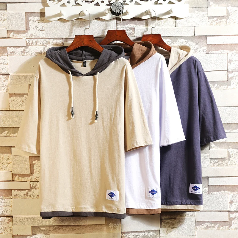 Najtaniej Klasyczna odzież męska topy i koszulki koszulki Plus azjatyckie rozmiary M 4XL 5XL 2019 letnie krótkie rękawy marka z koszulka z kapturem