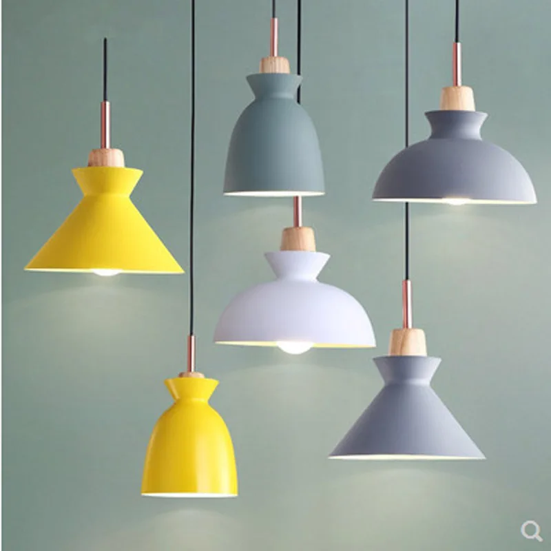 

Modern Minimalist Pendant Lights Personality Restaurant Nordic Cafe Coloful Aluminum Pendant Lamp Light Fixture E27 LED Lamp